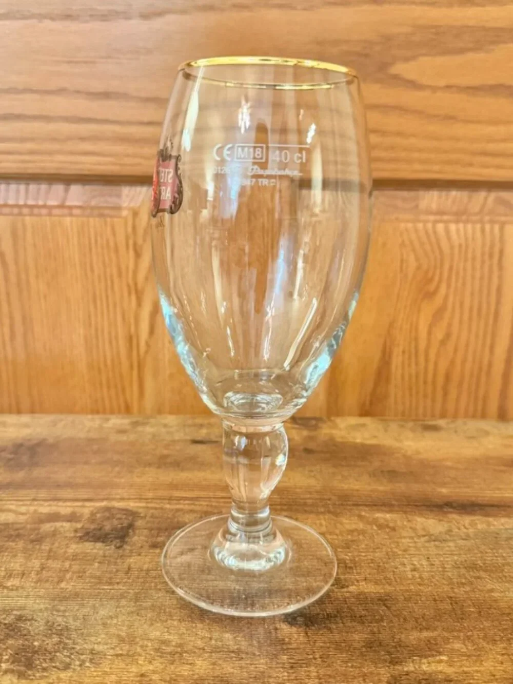 Stella Artois Beer Chalice Glass 40cl Clear Gold Rim Stemmed Goblet